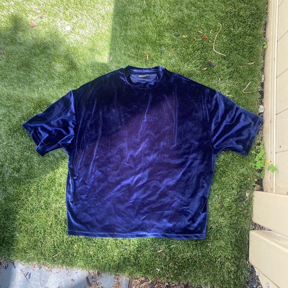 ASOS Design Oversized Velour t-shirt in navy blue, size medium